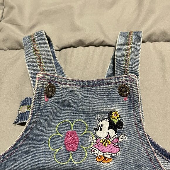 Vintage Mickey & Co Minnie Mouse Denim Jean Jumper Dress Overalls Size 18-24M - Picture 4 of 9